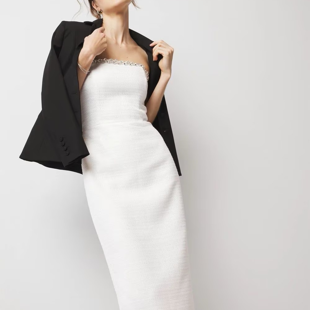 White House Black Market Strapless White Tweed Dress Size 14 - Picture 10 of 10